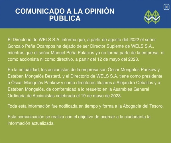 Empresa aclaró que hijo y hermano de Santiago Peña ya no forman parte del directorio - El Trueno