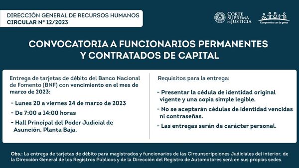 Circular de la Dirección de General de Recursos Humanos de la CSJ