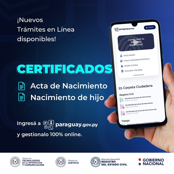 El Certificado de Acta de Nacimiento propio y de hijos ya se pueden obtener en línea