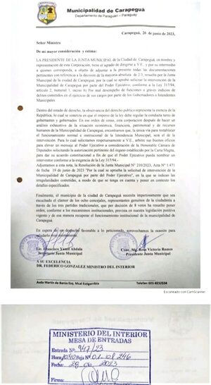 Presentan ante el Ministerio del Interior pedido de intervención de la Municipalidad de Carapeguá - Política - ABC Color