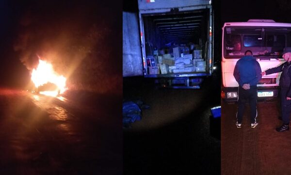 Asaltan camiones que transportaban mercaderías, queman vehículo y detienen a un presunto delincuente