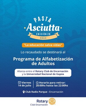 SE VIENE LA EDICIÓN 29° DE PASTA ASCIUTTA EN ENCARNACIÓN, QUE AYUDA A COMBATIR LA ALFABETIZACIÓN EN ADULTOS