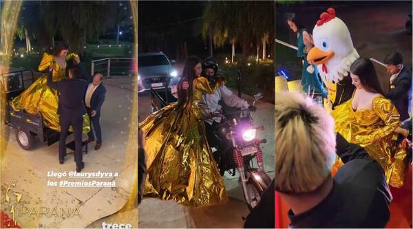 [VIDEO] ¡Laurys Dyva llegó en motocarro a la gala de los Premios Paraná!