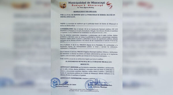 Llamativa resolución en Mbaracayú: prohíben el portugués en publicidades - Radio Imperio