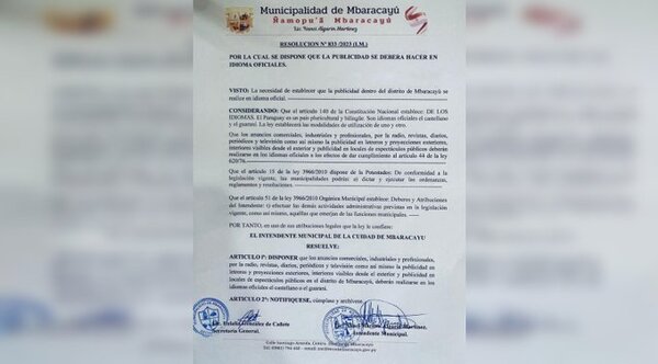Llamativa resolución en Mbaracayu: prohíben el portugués en publicidades