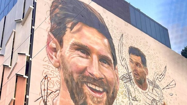 Mural de 20 metros de un Messi sonriente le da la bienvenida a Miami