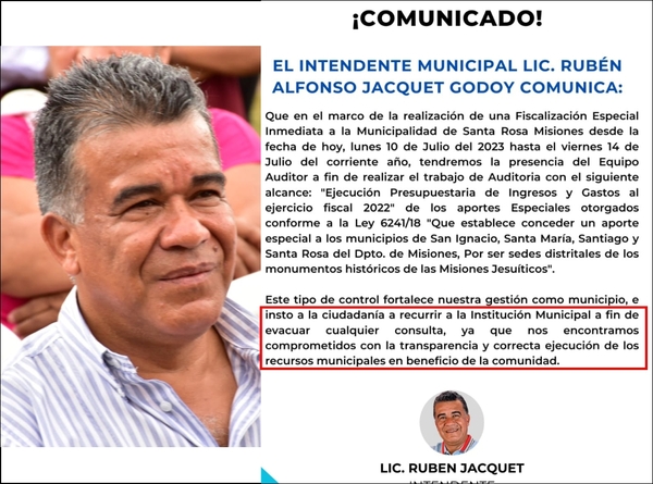 Santa Rosa:»si la ciudadanía quiere información que vaya hasta el Municipio», la estrategia de trasparencia de Rubén Jacquet