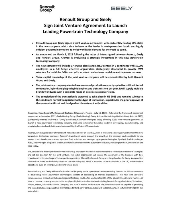 Geely y Renault firman acuerdo para liderar la fabricaci贸n de motores de combusti贸n e h铆bridos - Revista PLUS