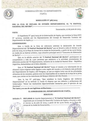 DECLARAN DE INTERÉS MUNICIPAL Y DEPARTAMENTAL EL SEGUNDO FESTIVAL NACIONAL DEL REVIRO