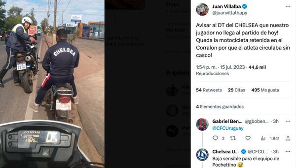 Juan Villalba mandó a avisar al entrenador del Chelsea que un pelotero quedó detenido