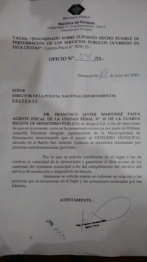 Municipalidad pide a Fiscalía despeje de acceso al vertedero - Nacionales - ABC Color