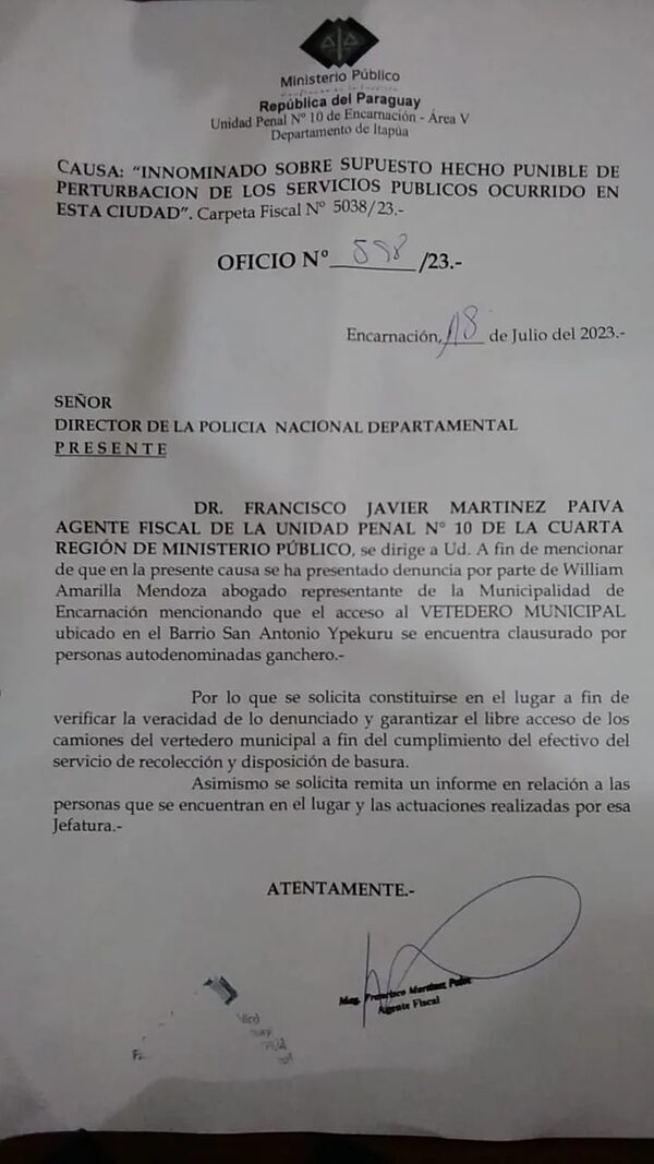 Municipalidad pide a Fiscalía despeje de acceso al vertedero - Nacionales - ABC Color