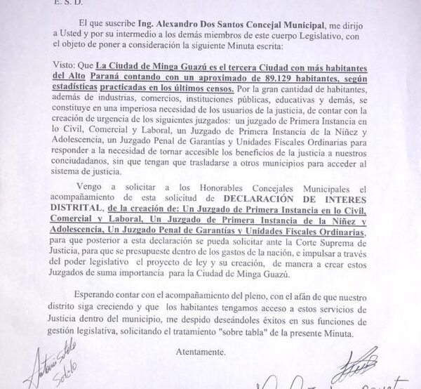 Buscan instalar juzgados y unidades fiscales en Minga Guazú