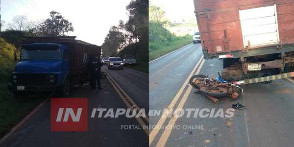 TRÁGICO ACCIDENTE VIAL: COLISIÓN FATAL ENTRE CAMIÓN Y MOTOCICLETA EN RUTA GRANEROS DEL SUR - Itapúa Noticias