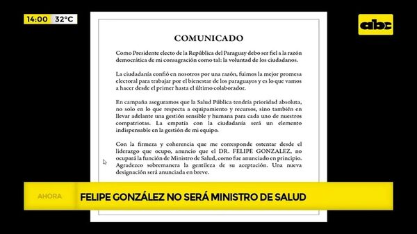 Video: Felipe González no será ministro de Salud  - ABC Noticias - ABC Color