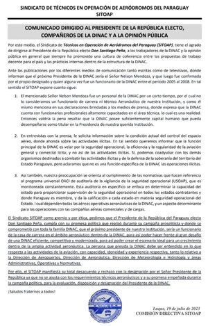 Sindicalistas rechazan a futuro presidente de la Dinac y piden a Peña que cumpla promesa electoral - Nacionales - ABC Color