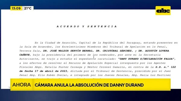 Video: Cámara anula absolución de Danny Durand - ABC Noticias - ABC Color