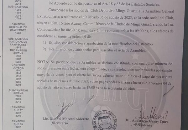 Minga Guazú busca modificar estatuto y llama a asamblea