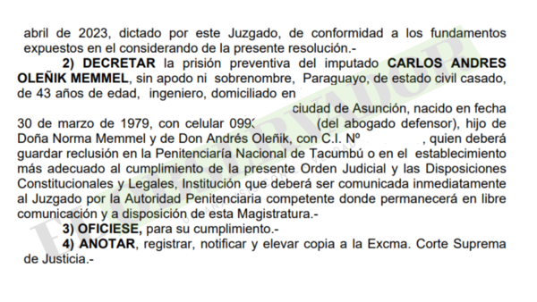 Revocan arresto domiciliario de Carlos Oleñik en causa por terrorismo financiero