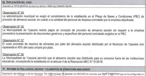 La Nación / Contraloría detectó pagos por almuerzo escolar sin documentación en Ypacaraí