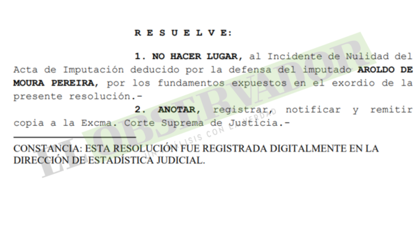 Juzgado no hace lugar a nulidad de imputación de presunto testaferro de Pavão