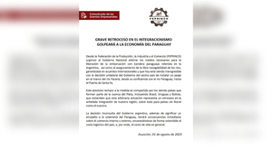 Diario HOY | Feprinco advierte: cobro de peaje en la hidrovía golpeará a la economía local