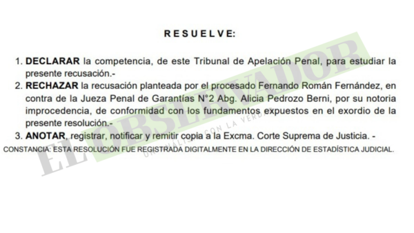 Caso Mocipar: Rechazan recusación a jueza Pedrozo por notoria improcedencia