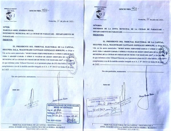 Paraguarí: Tribunal Electoral pide informes a la Intendencia y a la Junta Municipal sobre medida cautelar - Nacionales - ABC Color