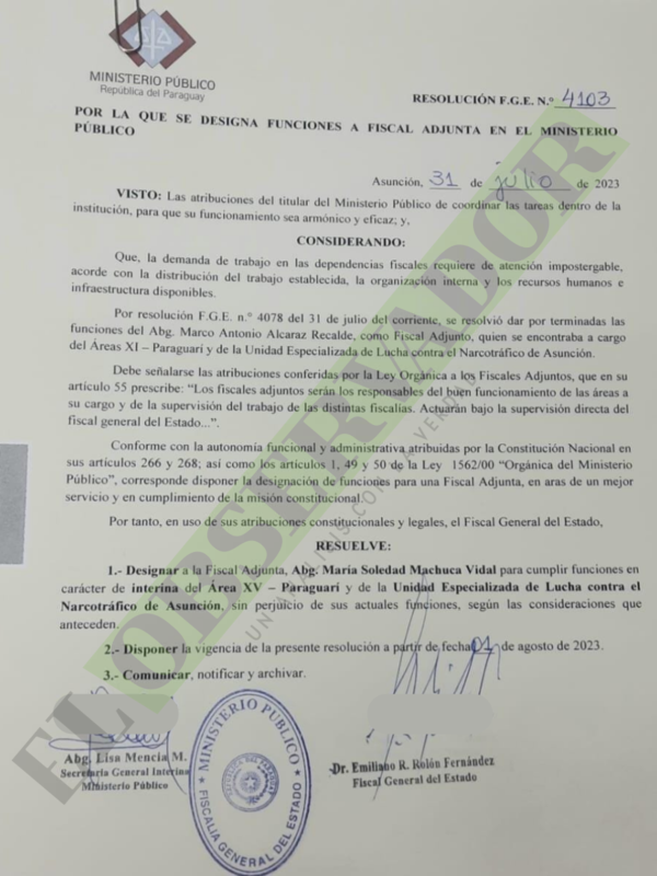 Soledad Machuca interina al jubilado fiscal adjunto Marco Alcaraz