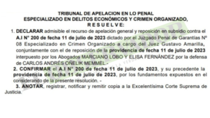 Tribunal ratifica admisión de imputación y convocatoria a audiencia para Oleñik 