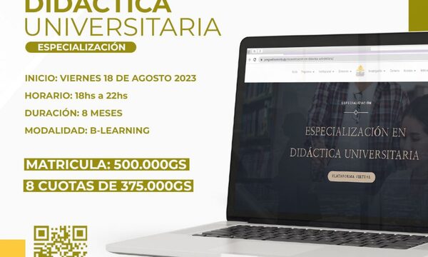 Habilitan inscripciones para Especialización en Didáctica Universitaria en la UNE, inicia en agosto