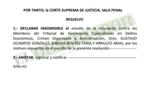 Declaran inadmisible recusación por falta de sustento probatorio en causa por lesión de confianza