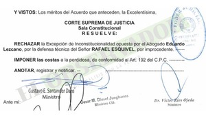 Rechazan excepción de inconstitucionalidad de "Mbururú" por improcedente y dilatoria