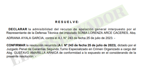 Cámara confirma prisión preventiva para presunta colaboradora de Jarvis Chimenes Pavão