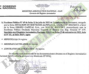 Dinac confirma a fiscal que Erico Galeano vendió su avioneta por G. 1.000 millones