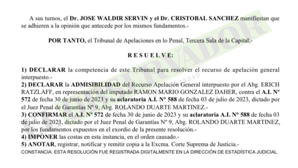 Cámara confirma imputación contra RGD por quebrantamiento de depósito