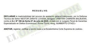 Cámara confirma juicio a funcionario que intentó apoderarse de cheque ligado a RGD