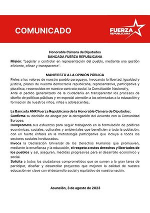Bancadas de ANR en Diputados a favor de derogar acuerdo con UE para la Transformación Educativa - El Trueno
