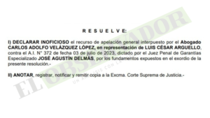 Declaran como inoficiosa apelación promovida por imputado en causa Hugo Javier