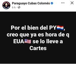 EEUU ya debe llevar a Cartes según Payo Cubas