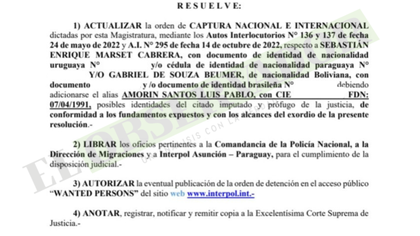 Actualizan orden de captura contra Sebastián Marset