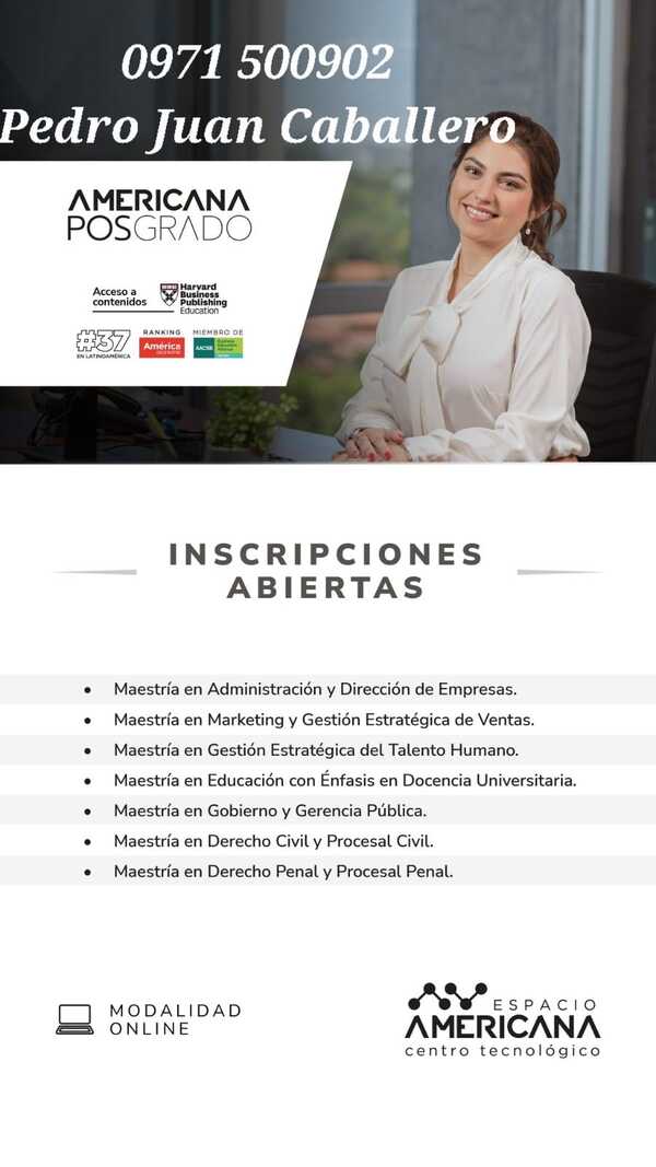 Universidad Americana habilita inscripciones para cursos de posgrados en PJC