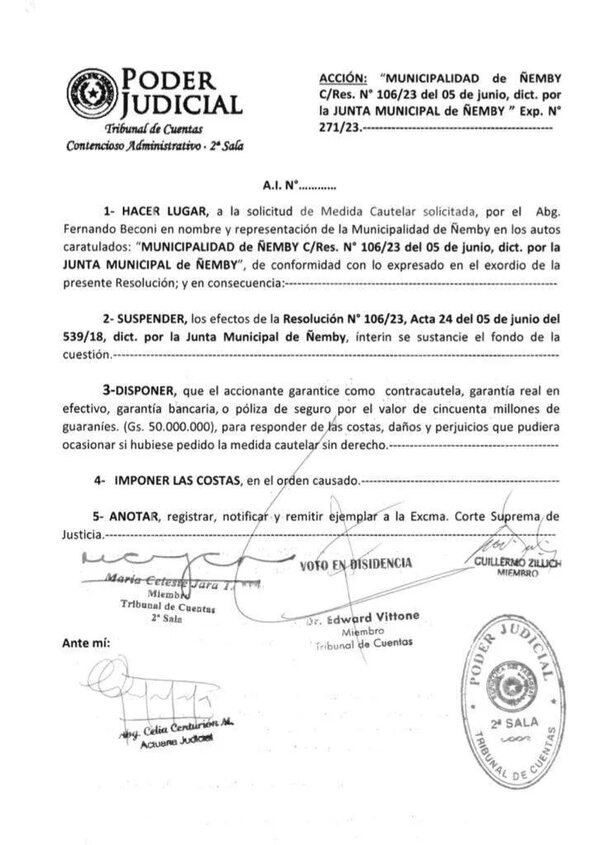 Tribunal de cuentas otorga medida cautelar contra pedido de intervención de la municipalidad de Ñemby - Nacionales - ABC Color