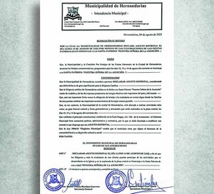 Declaran asueto distrital el lunes 14 de agosto en Hernandarias | DIARIO PRIMERA PLANA