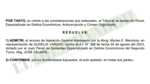Cámara ratifica que Gudelia Vargas no puede mudarse a Pedro Juan Caballero 
