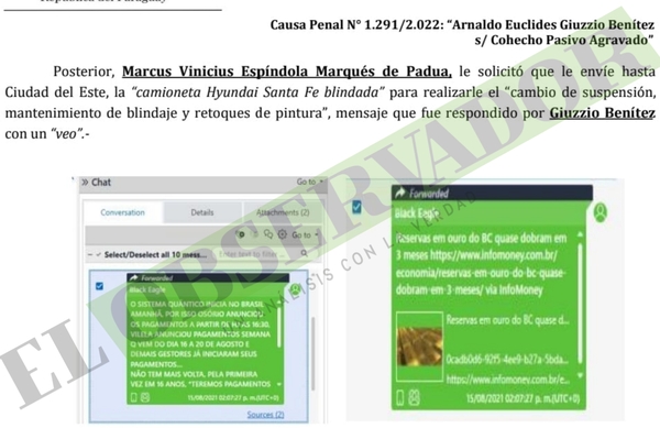 Giuzzio aceptó “gentilezas” de hoy detenido en Brasil por narcotráfico, dice la acusación