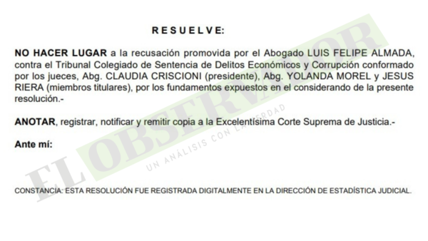 Exintendente no logra apartar a miembros del Tribunal de Sentencia