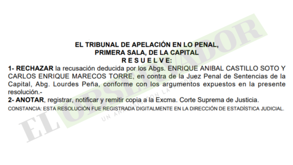 Cámara confirma a la jueza Lourdes Peña en caso por calumnia contra el presidente de AMIPS