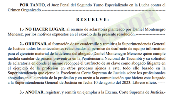 Daniel Montenegro, pareja la fiscal Uemura, pretendía ejercer como abogado particular desde Tacumbú