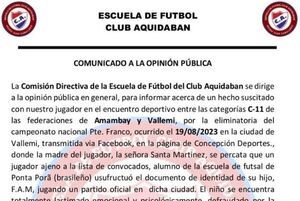 Lamentable actitud  de supuestos directivos de la Escuela de Fútbol del club Aquidabán